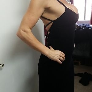 Black velvet long dress.